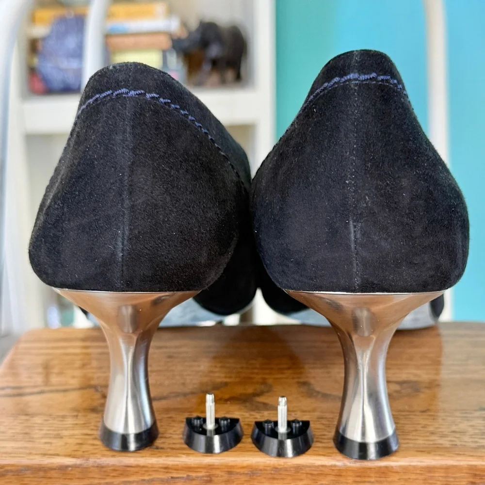 Thierry Rabotin Suede Manon Pump with Silver Heel (size 10.5 US/41 EU)